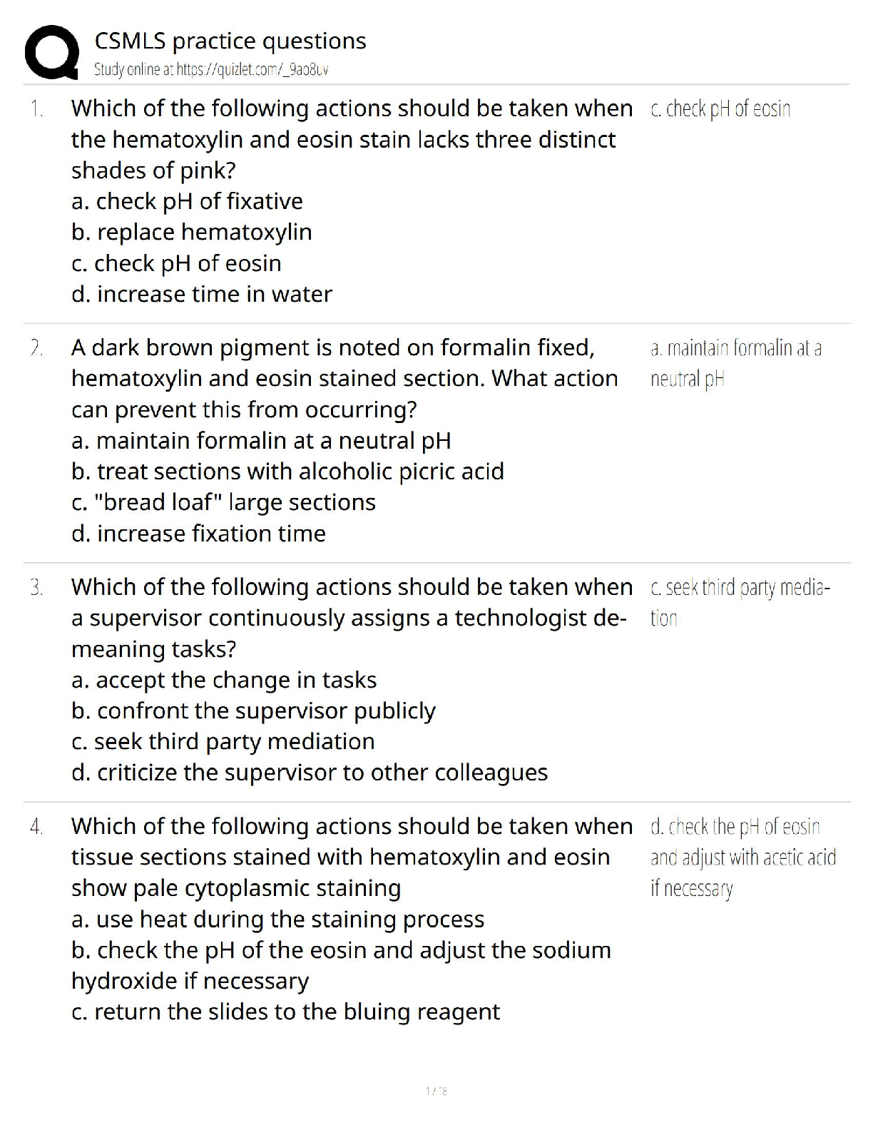 CSMLS Practice Questions / 2025 Updated Review / Verified Answers & Study Guide for Medical Laboratory Certification Exam