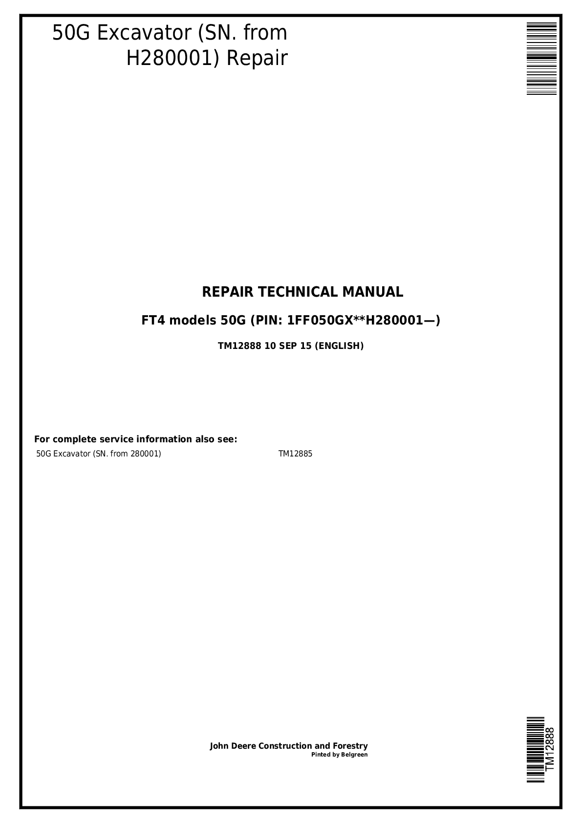 Preview image for JOHN DEERE 50G EXCAVATOR REPAIR TECHNICAL MANUAL