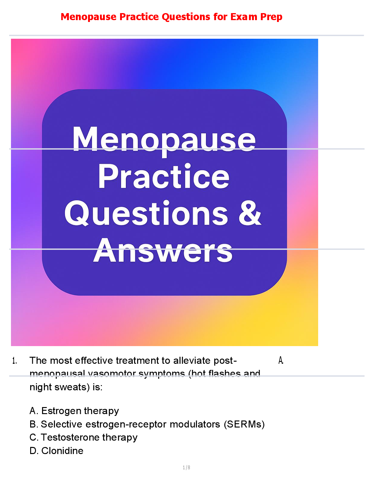 Preview image for Menopause Practice Questions for Exam Prep