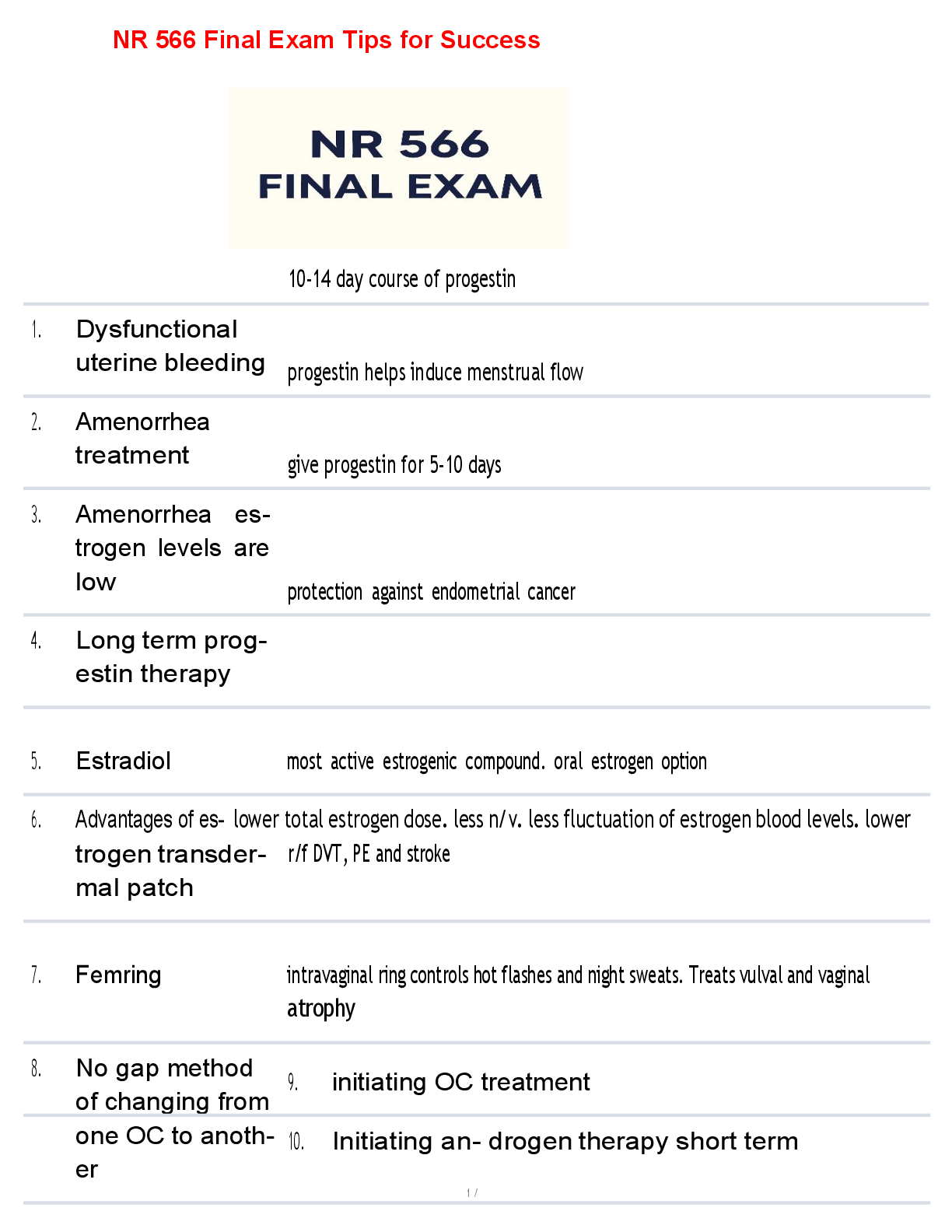 Preview image for NR 566 Final Exam Tips for Success