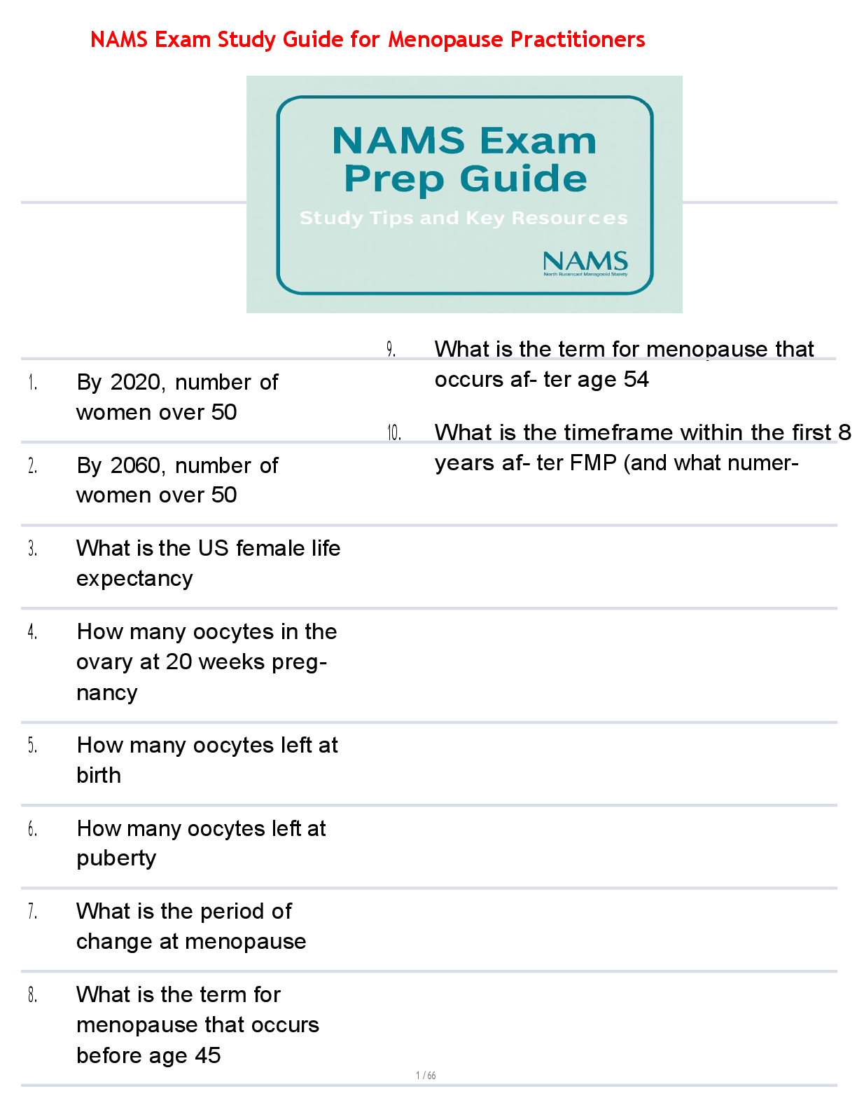 Preview image for NAMS Exam Study Guide for Menopause Practitioners