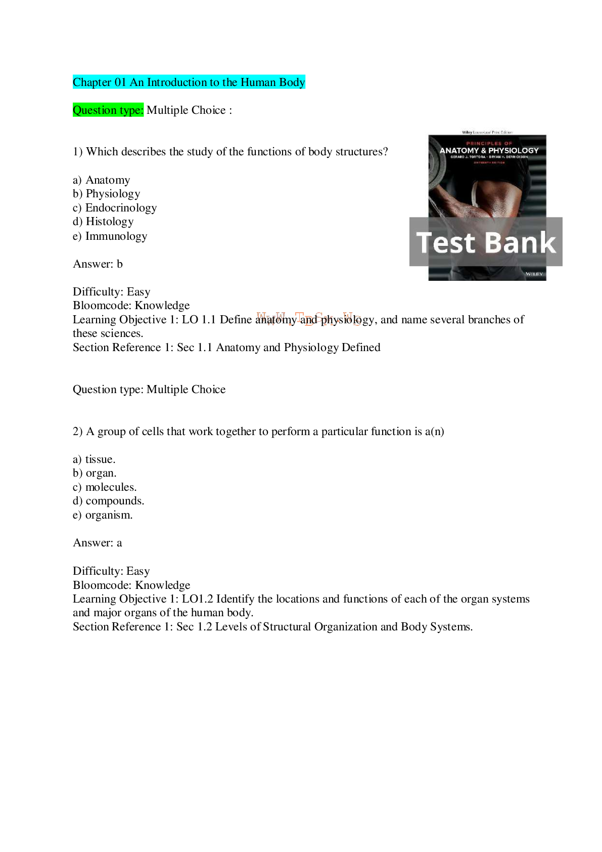 Preview image for Test Bank for Principles of Anatomy and Physiology 16th Edition