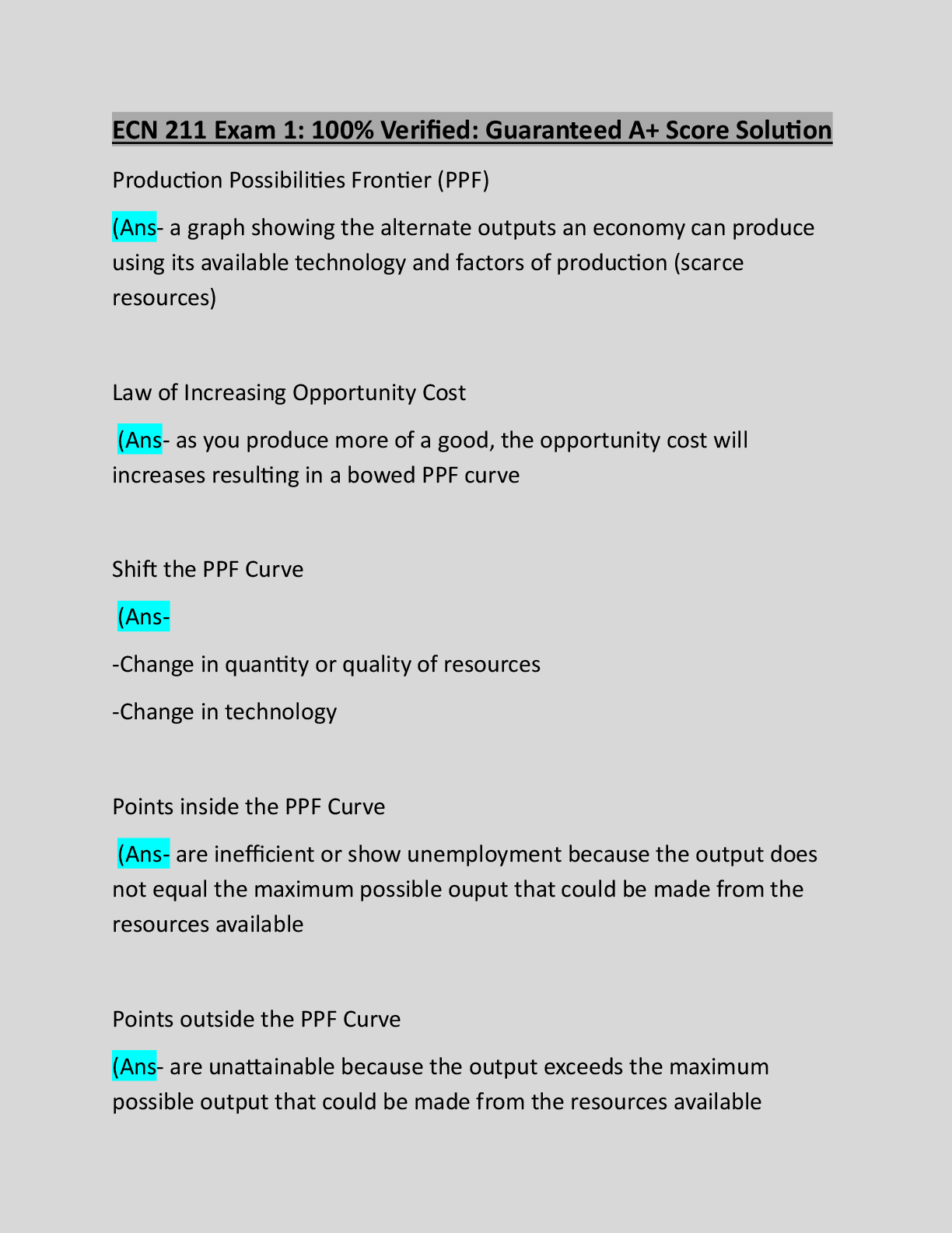 Preview image for ECN 211 Exam 1: 100% Verified: Guaranteed A+ Score Solution