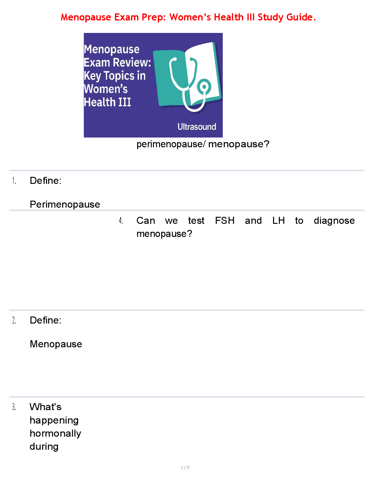 Preview image for Menopause Exam Prep: Women’s Health III Study Guide.