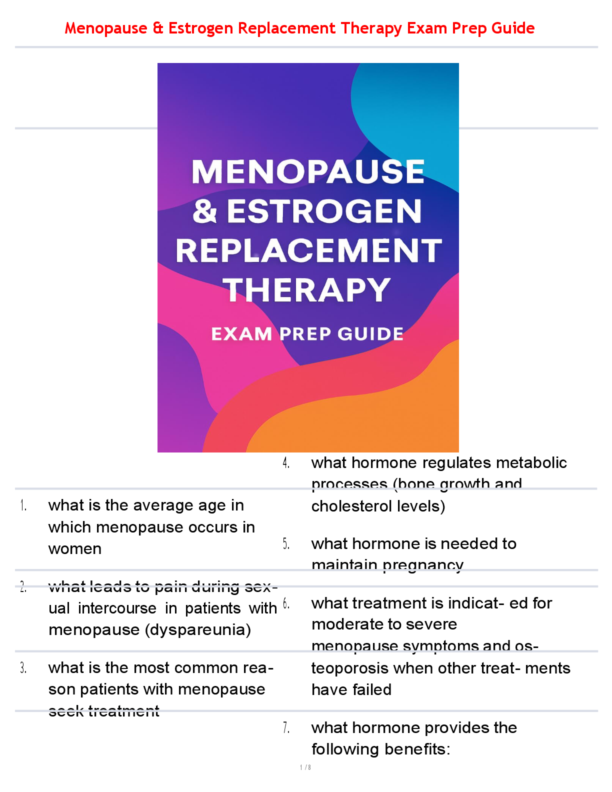 Preview image for Menopause & Estrogen Replacement Therapy Exam Prep Guide