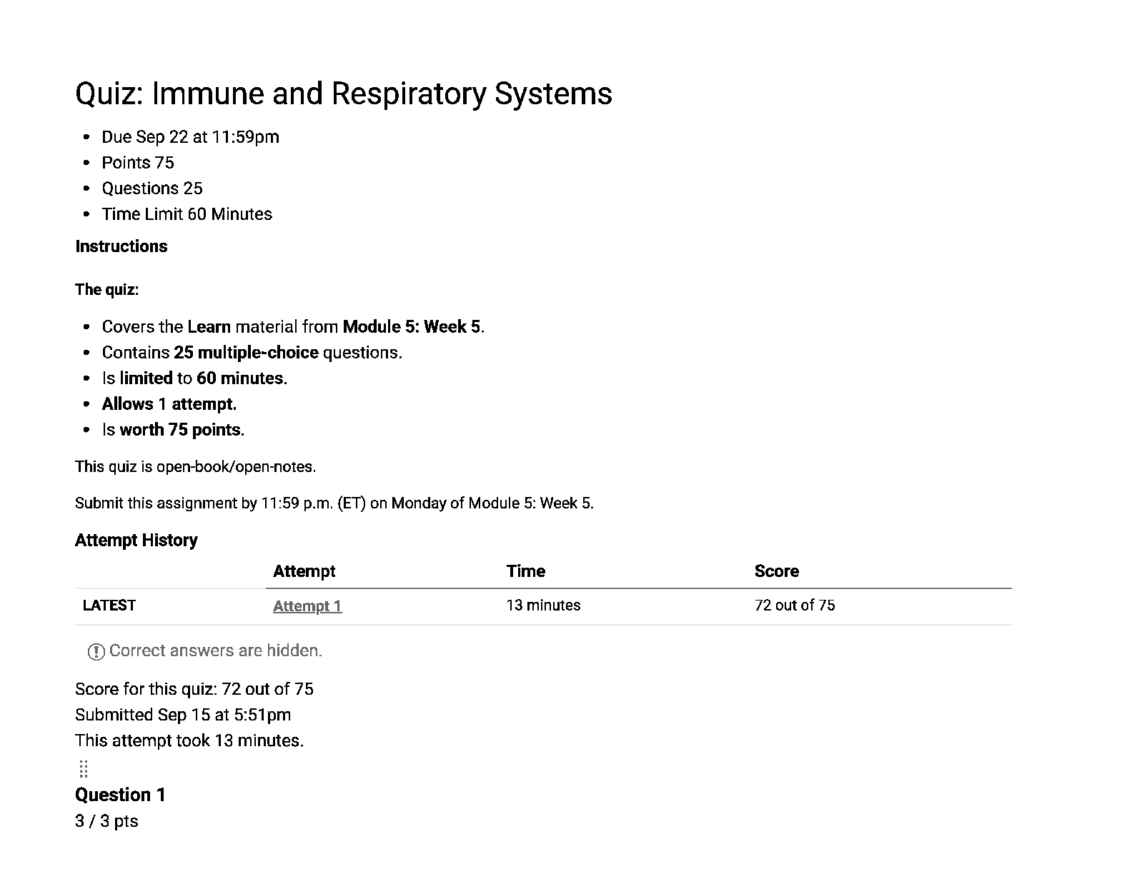 Preview image for BIOL 102 Quiz: Immune and Respiratory Systems | Score 72/75 | Liberty University