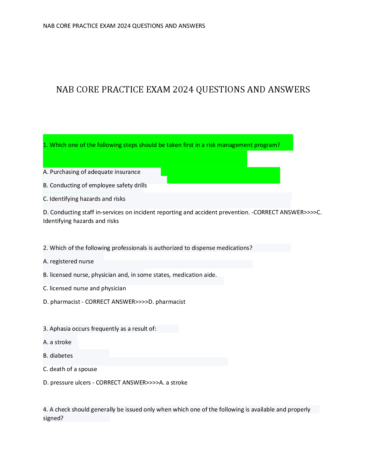 Preview image for NAB CORE PRACTICE EXAM 2024 QUESTIONS AND ANSWERS! 100% CORRECT ANSWERS
