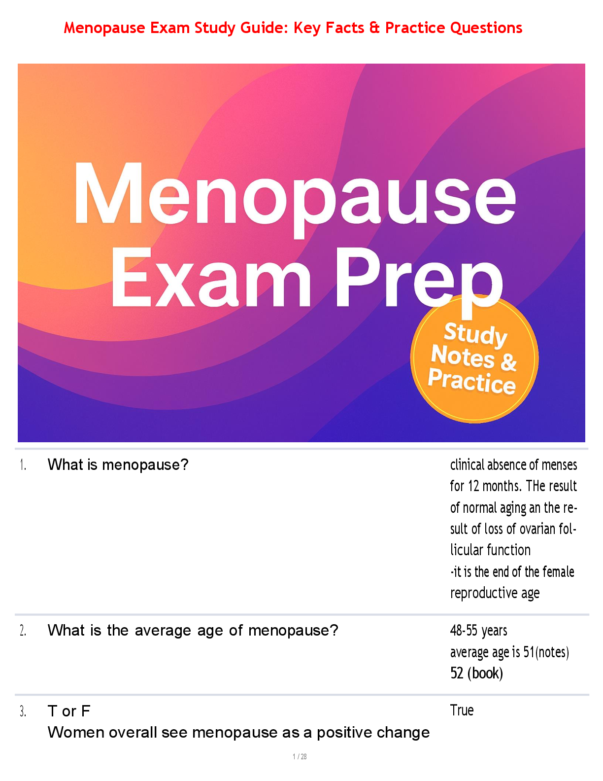Preview image for Menopause Exam Study Guide: Key Facts & Practice Questions