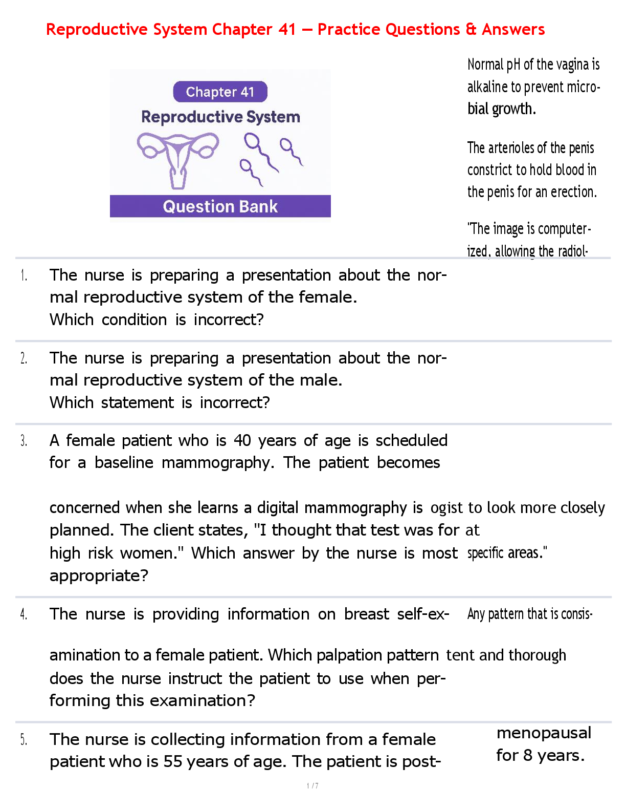 Preview image for Reproductive System Chapter 41 – Practice Questions & Answers