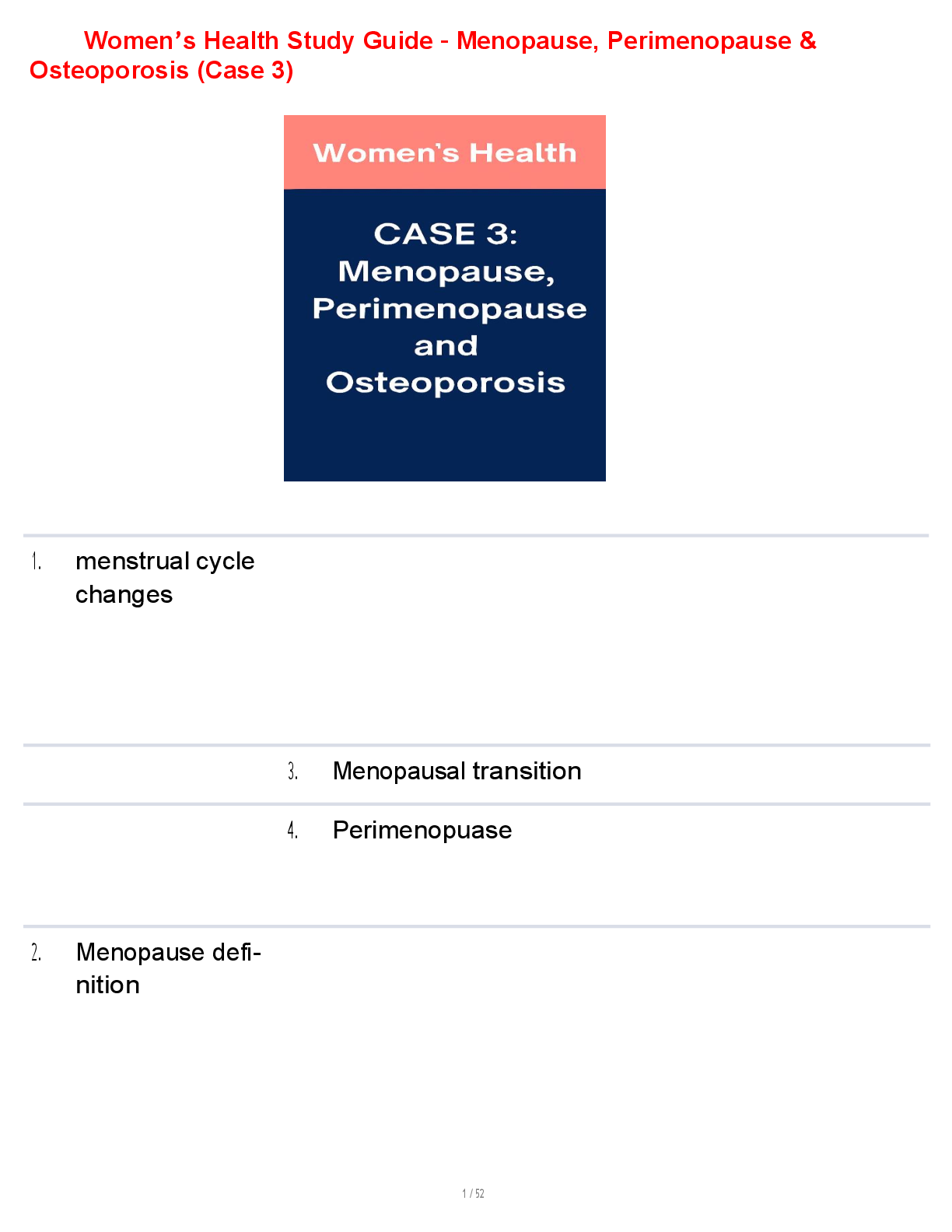 Preview image for Women’s Health Study Guide – Menopause, Perimenopause & Osteoporosis (Case 3)