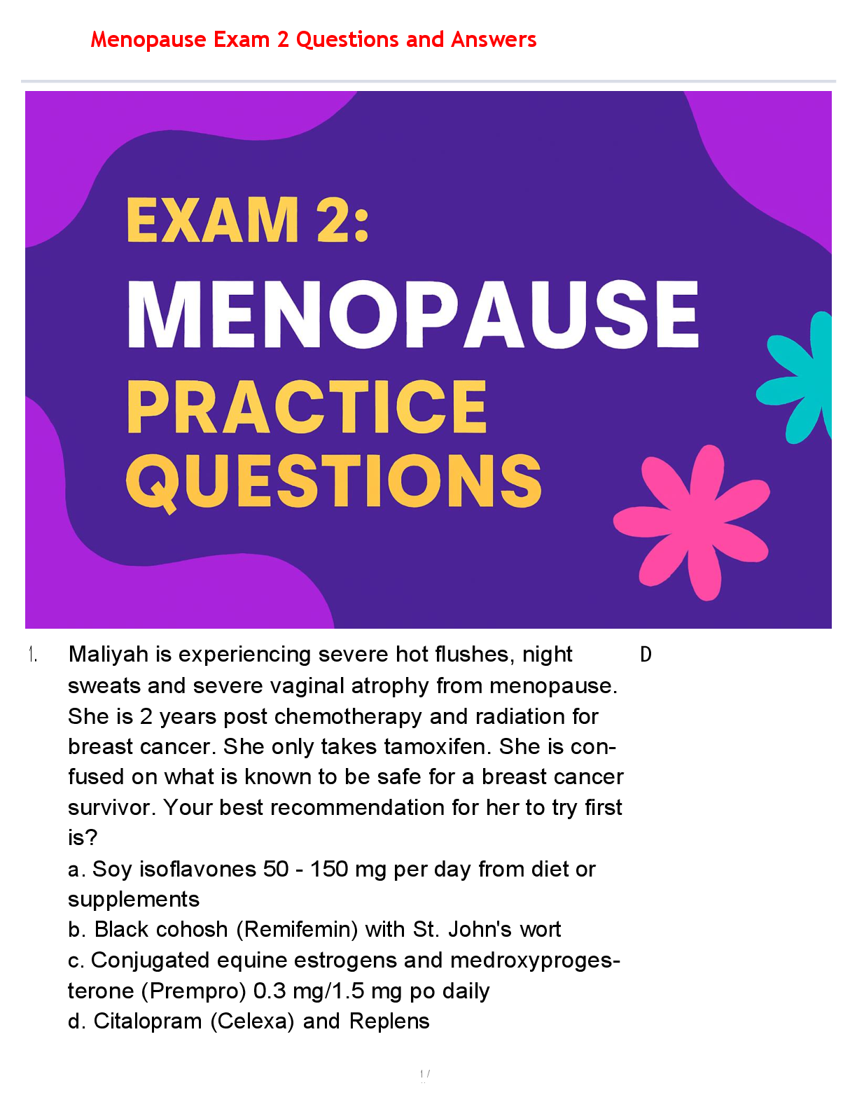 Preview image for Menopause Exam 2 Questions and Answers