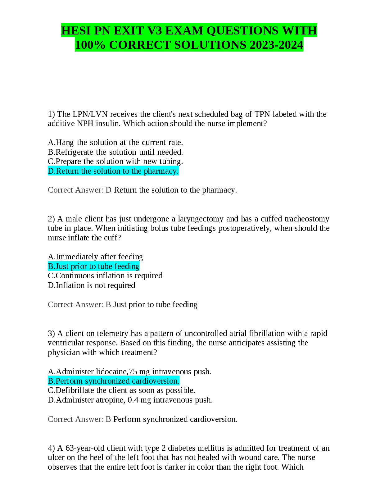 Preview image for HESI PN EXIT V3 EXAM QUESTIONS  WITH  100% CORRECT SOLUTIONS 2023-2024