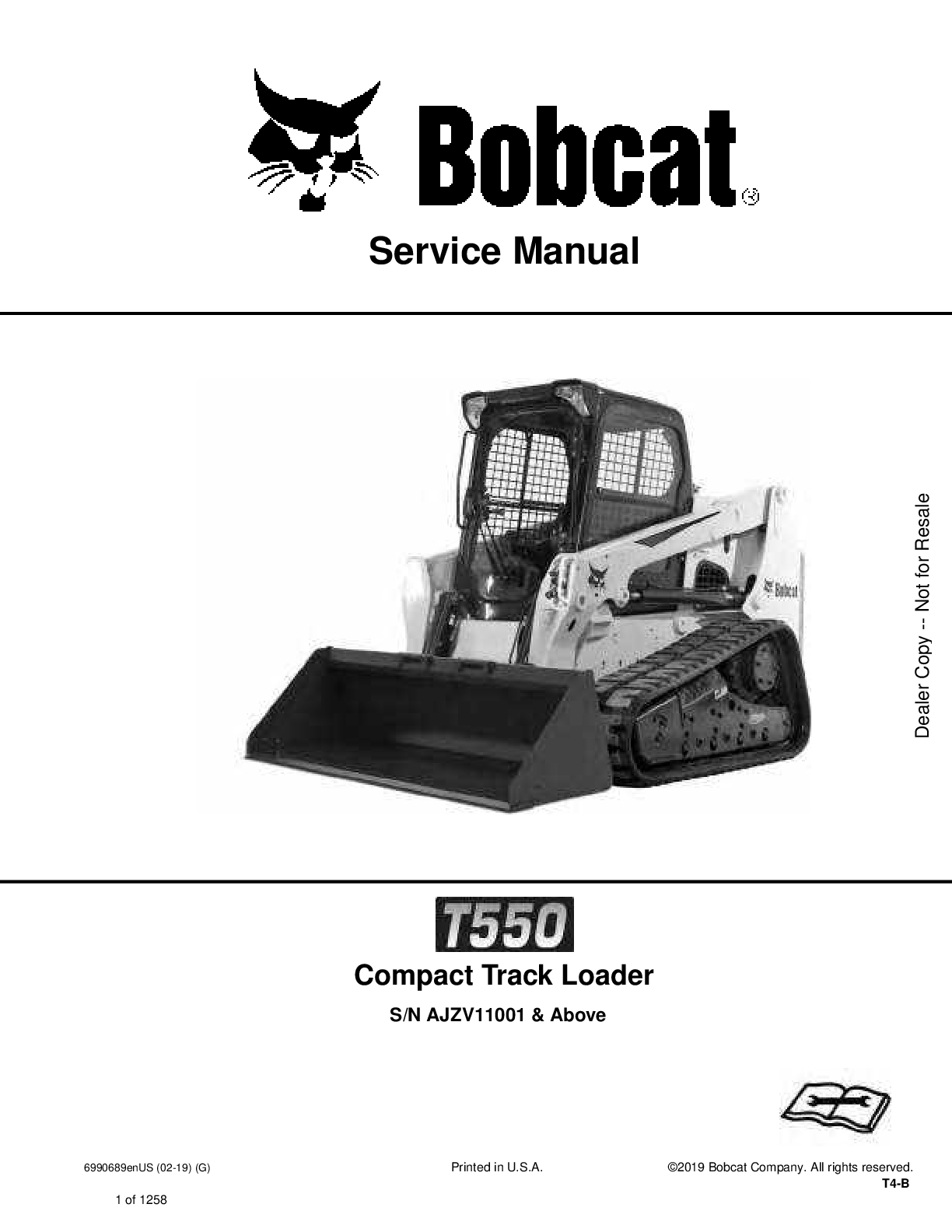 Preview image for BOBCAT T550 COMPACT TRACK LOADER SERVICE REPAIR SHOP MANUAL