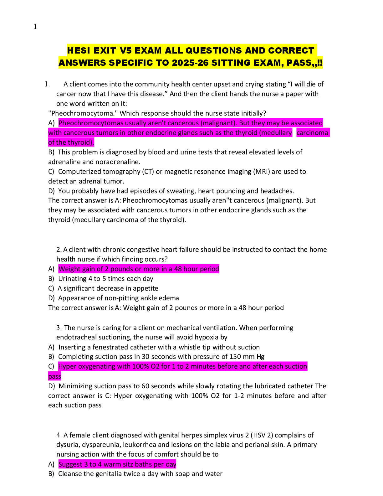 Preview image for HESI EXIT V5 EXAM ALL QUESTIONS AND CORRECT  ANSWERS SPECIFIC TO 2025-26 SITTING EXAM, PASS,,!!