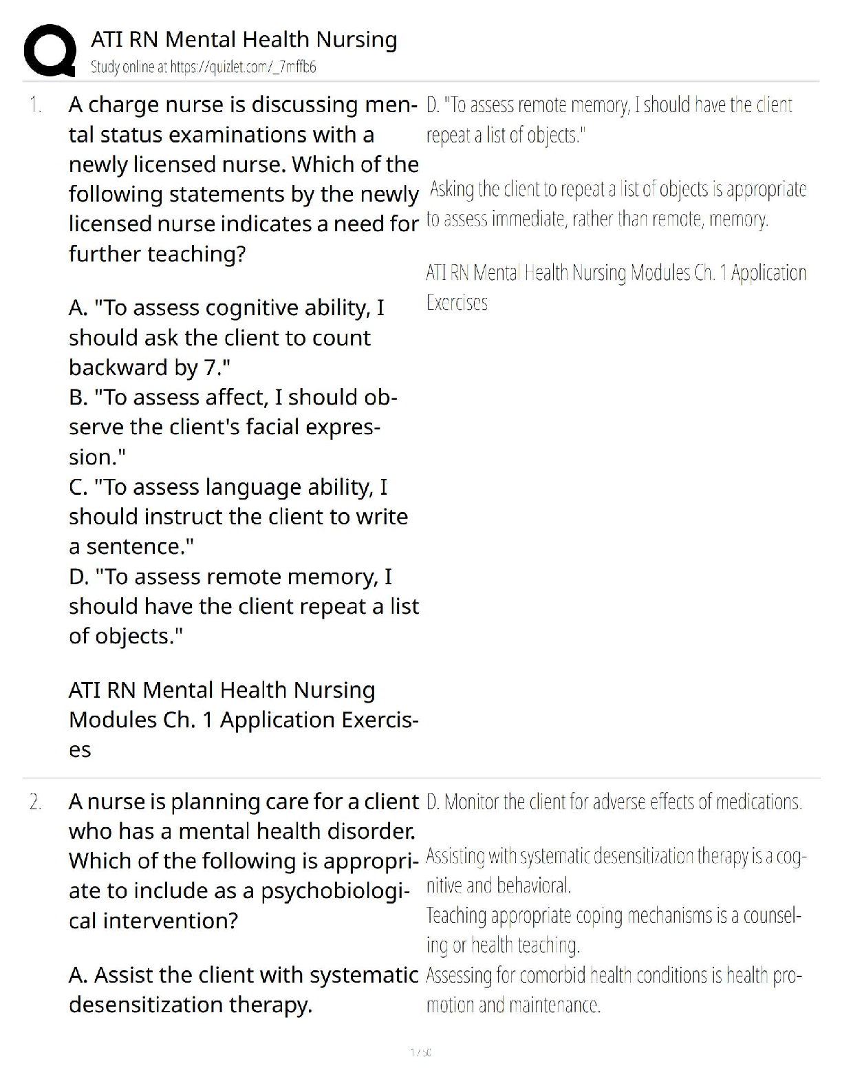Recommended document preview for ATI RN Mental Health Nursing / 2025 Updated Study Guide & Practice Questions with Rationales