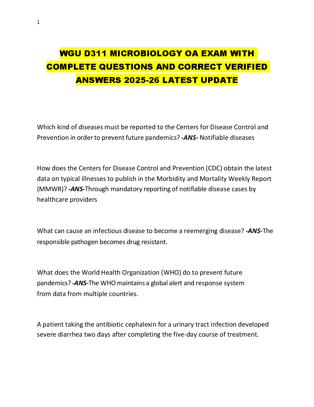 Preview image for WGU D311 MICROBIOLOGY OA EXAM WITH  COMPLETE QUESTIONS AND CORRECT VERIFIED  ANSWERS 2025-26 LATEST UPDATE