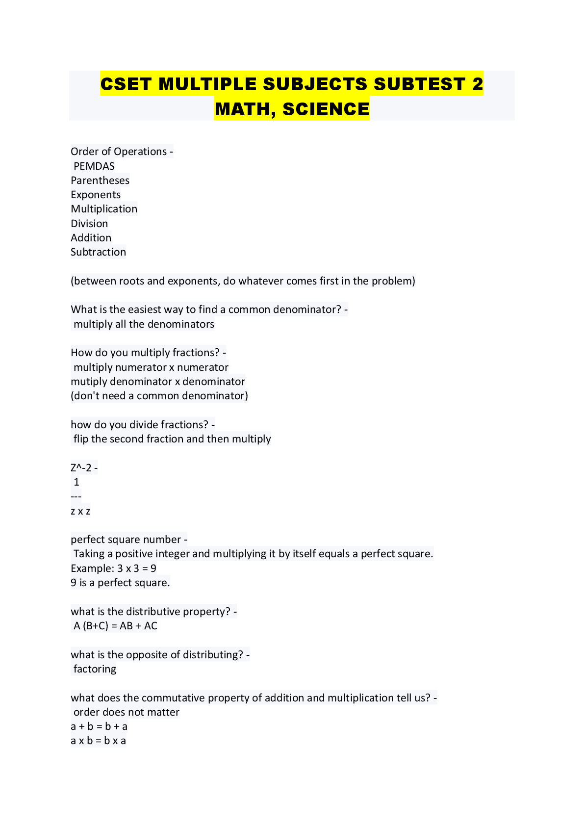 Preview image for CSET MULTIPLE SUBJECTS SUBTEST 2  MATH, SCIENCE