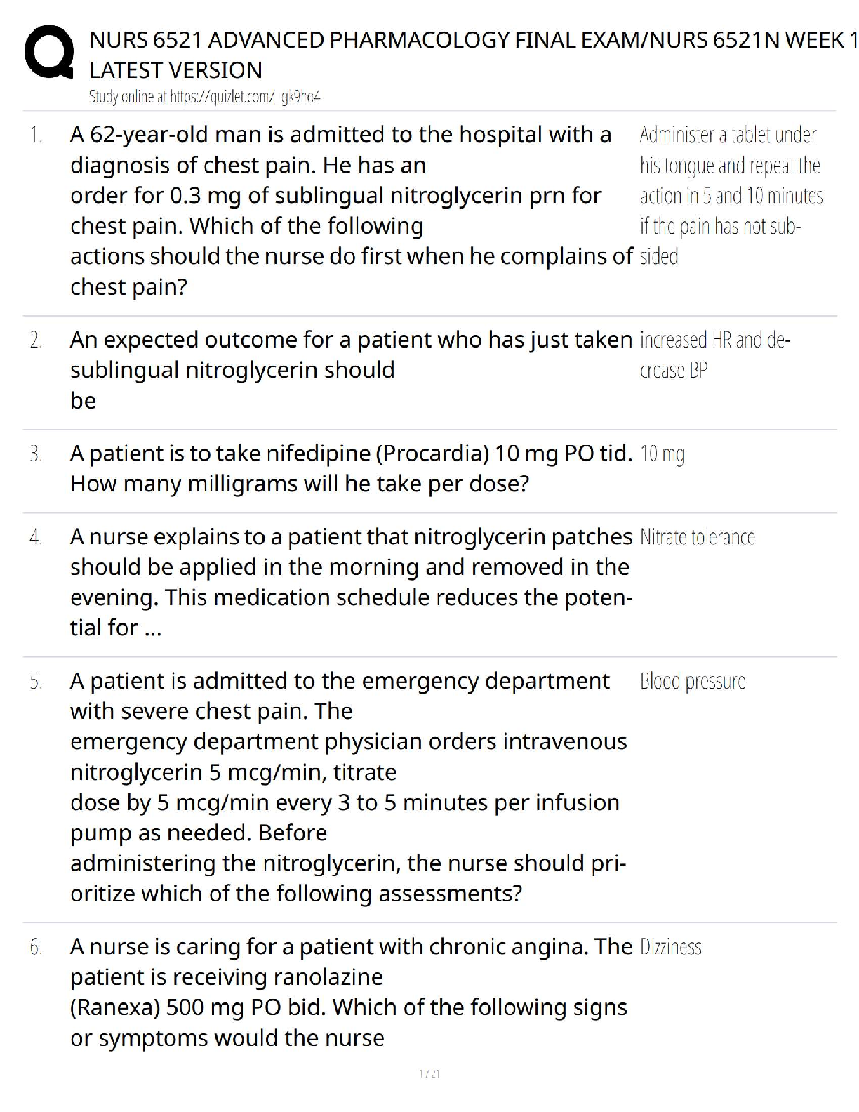 NURS 6521N – Advanced Pharmacology Final Exam (Week 1 Latest Version 2025) / Study Guide & Verified Questions