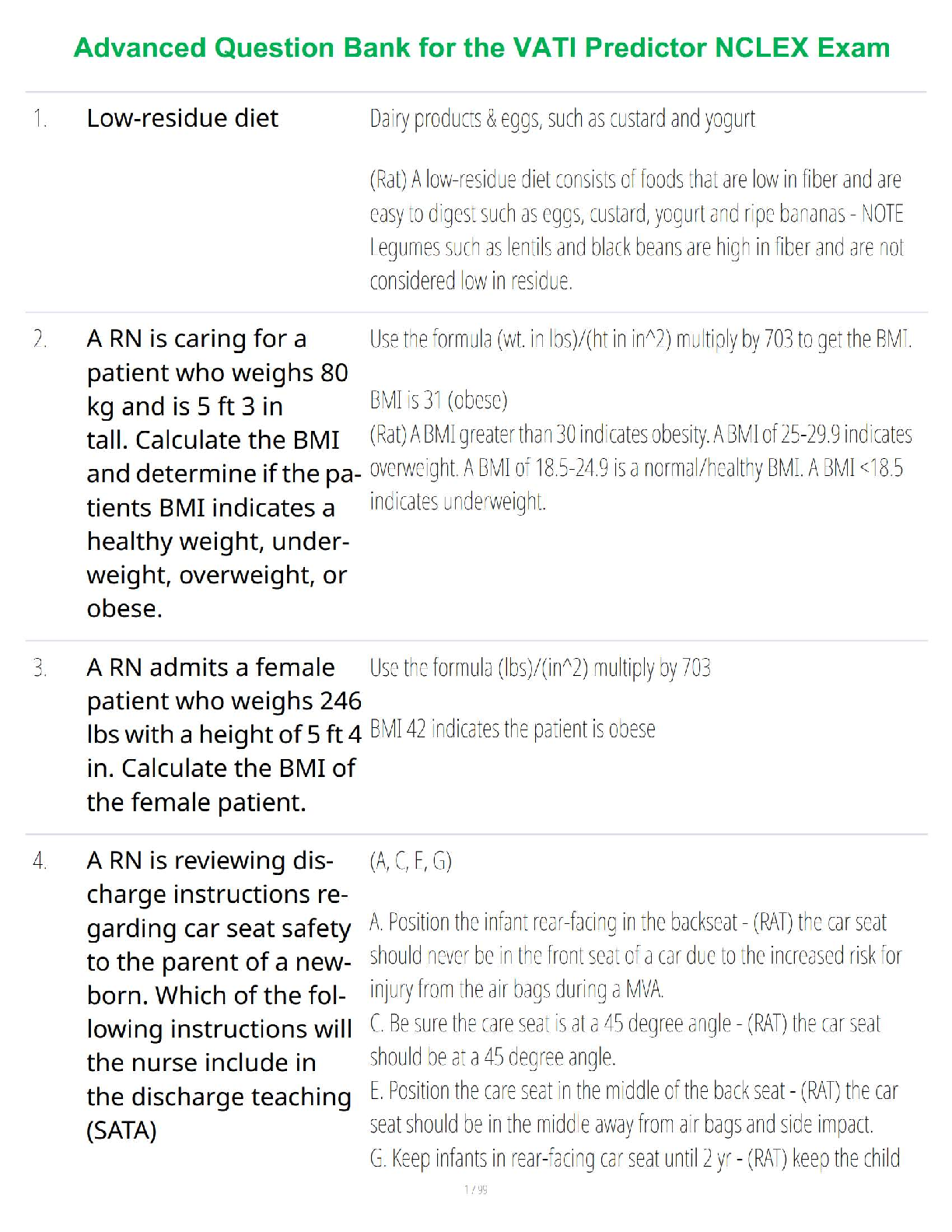 Advanced Question Bank for the VATI Predictor NCLEX Exam
