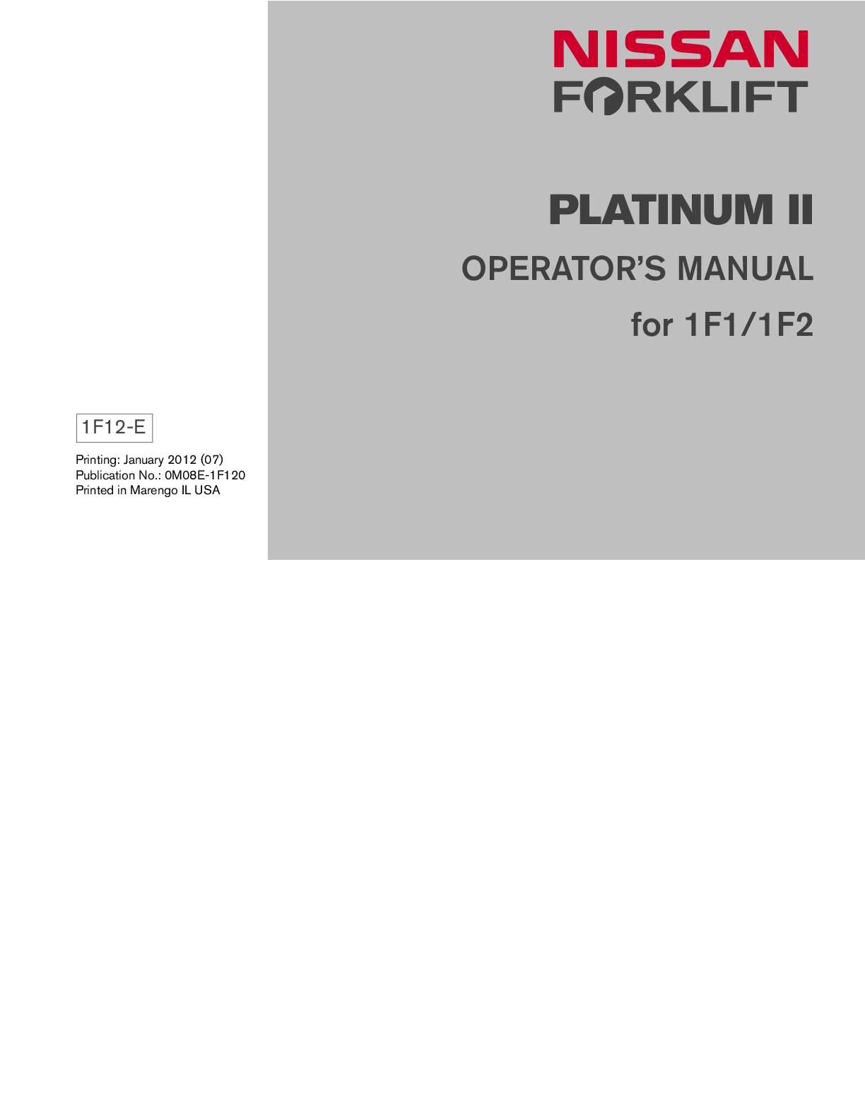 Preview image for NISSAN FORKLIFT 1F2 MAP1F2A25LV OPERATORS MANUAL