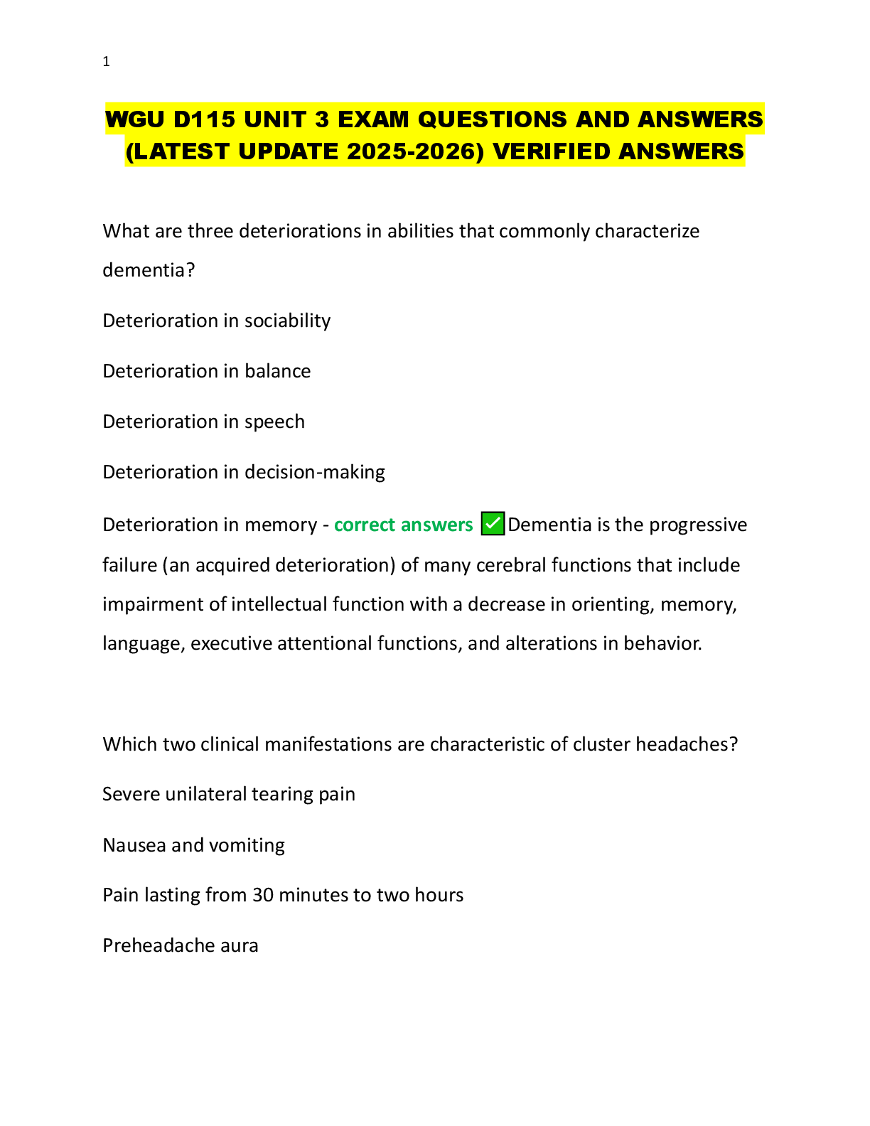 Preview image for WGU D115 UNIT 3 EXAM QUESTIONS AND ANSWERS  (LATEST UPDATE 2025-2026) VERIFIED ANSWERS