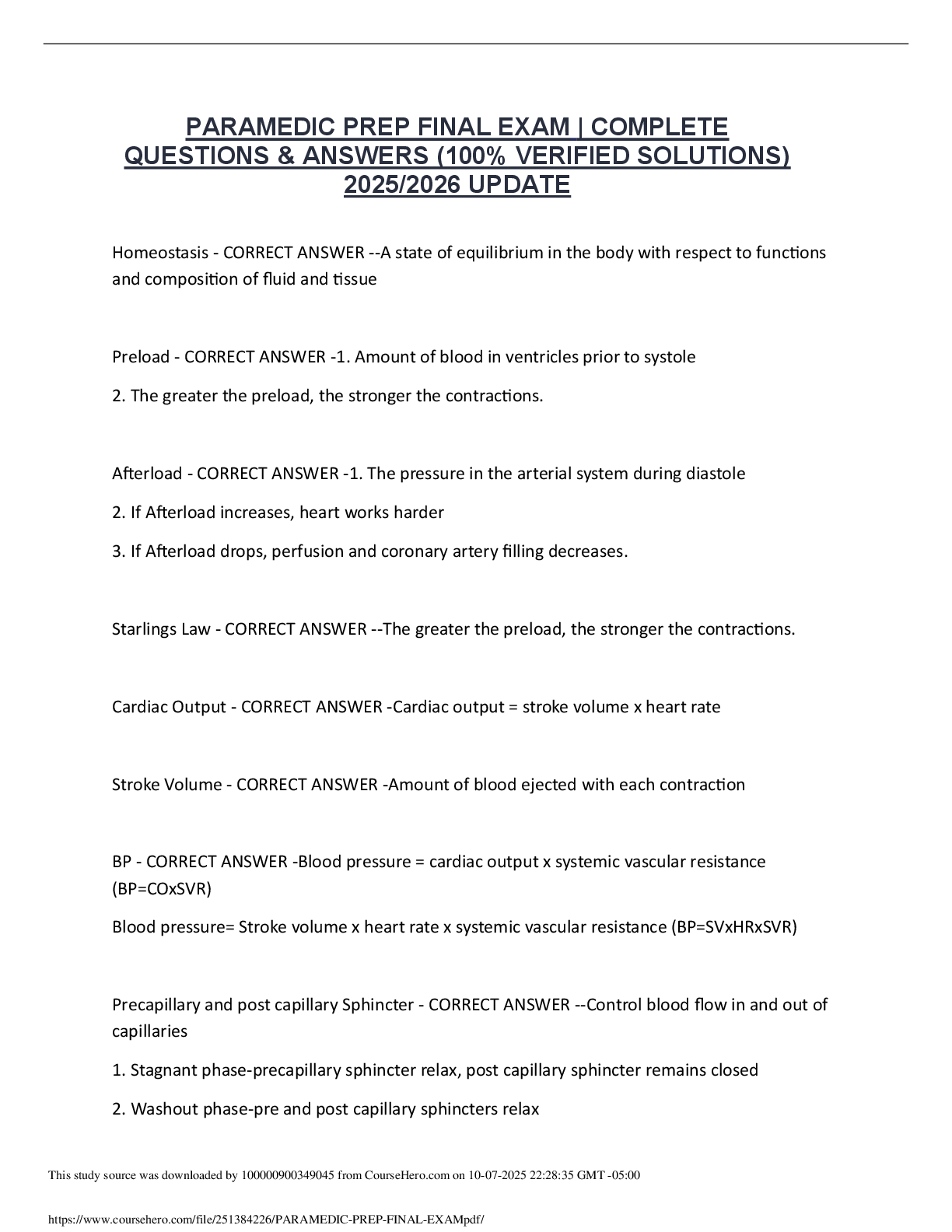 PARAMEDIC PREP FINAL EXAM | COMPLETE  QUESTIONS & ANSWERS (100% VERIFIED SOLUTIONS)  2025/2026 UPDATE