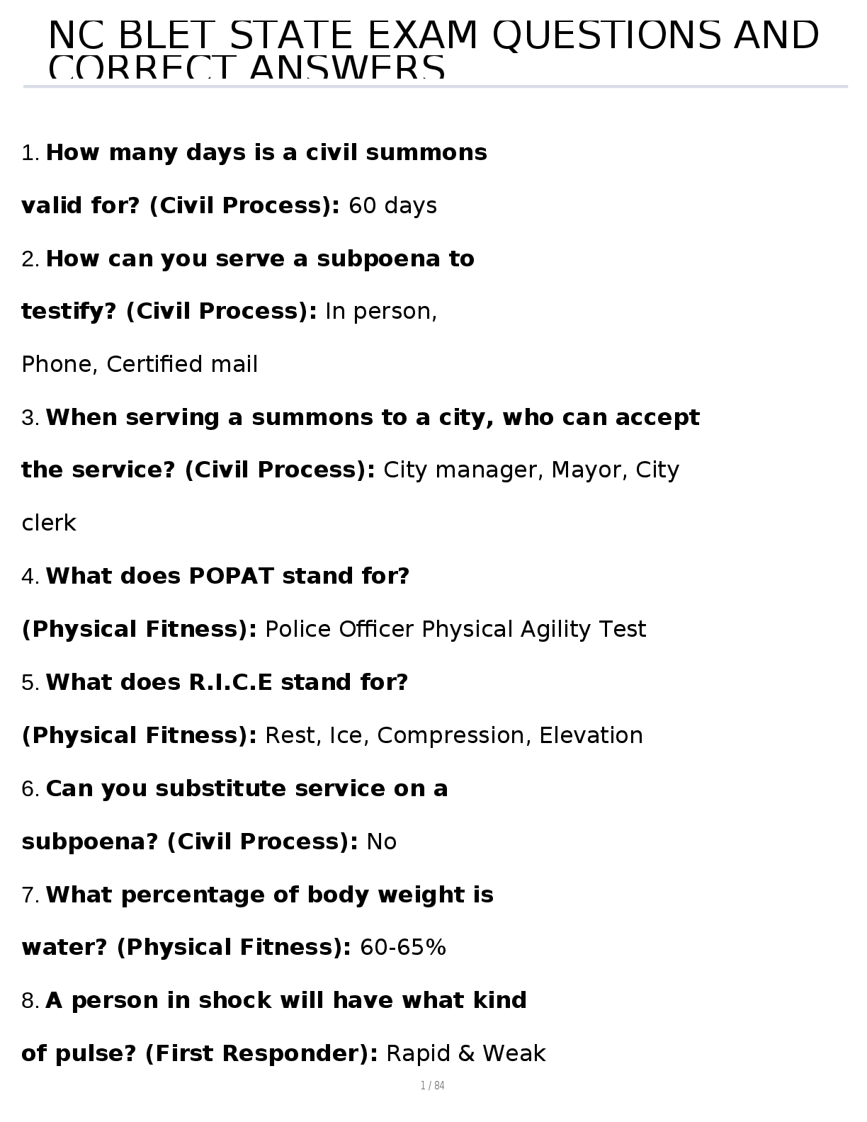 Preview image for NC BLET STATE EXAM QUESTIONS AND  CORRECT ANSWERS