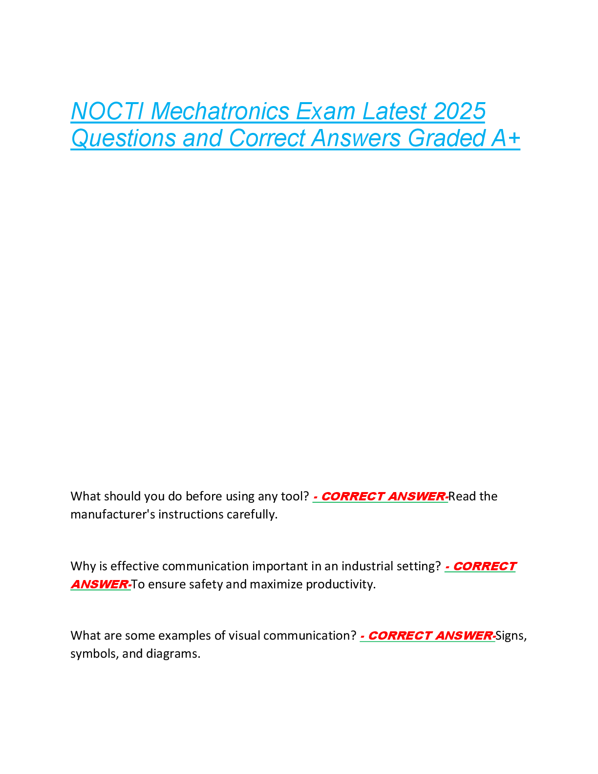 Preview image for NOCTI Mechatronics Exam Latest 2025  Questions and Correct Answers Graded A+