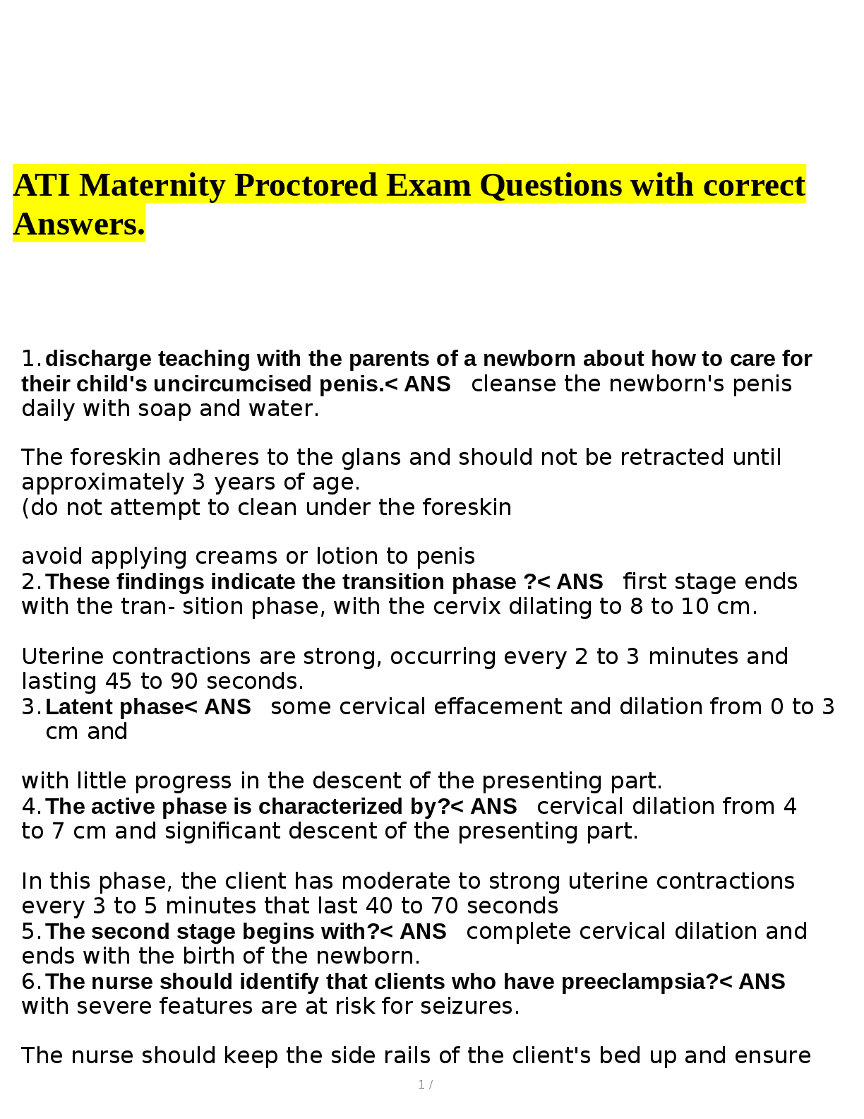 Preview image for ATI Maternity Proctored Exam Questions_with_correct_Answers..docx