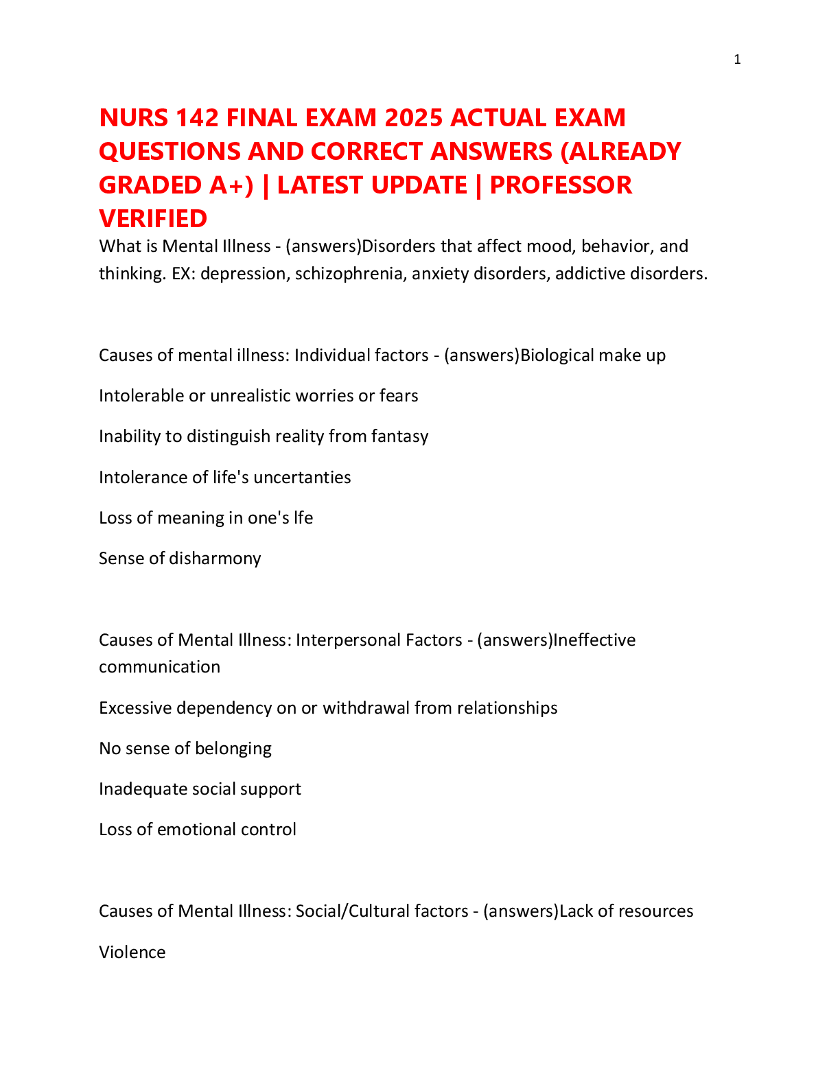 Preview image for NURS 142 FINAL EXAM 2025 ACTUAL EXAM  QUESTIONS AND CORRECT ANSWERS (ALREADY  GRADED A+) | LATEST UPDATE | PROFESSOR  VERIFIED