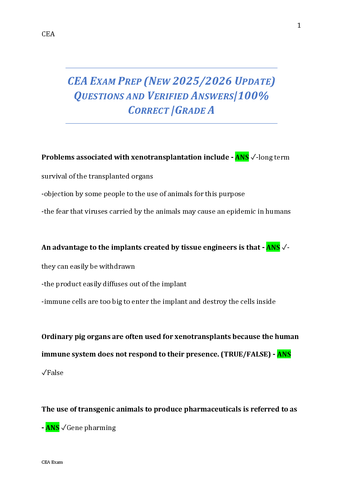 Preview image for CEA EXAM PREP (NEW 2025/2026 UPDATE) QUESTIONS AND VERIFIED ANSWERS|100% CORRECT /GRADE A