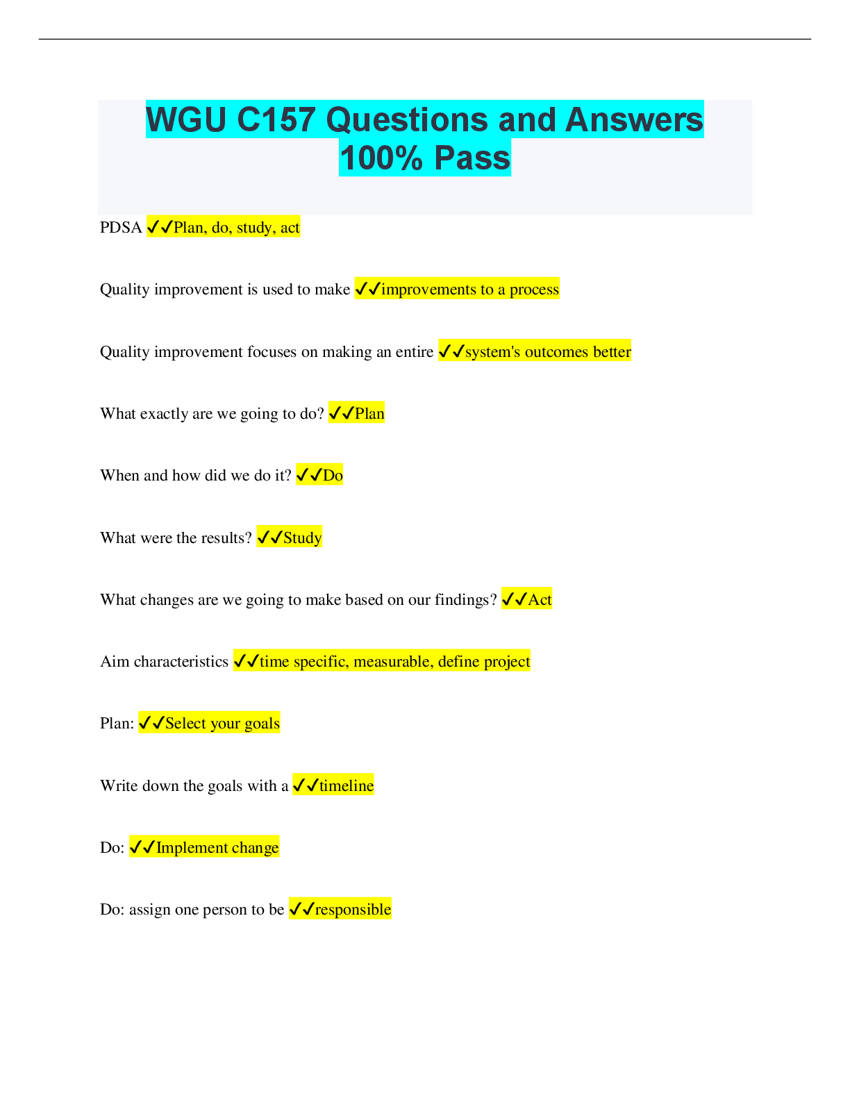 Preview image for WGU C157 Questions and Answers 100% Pass