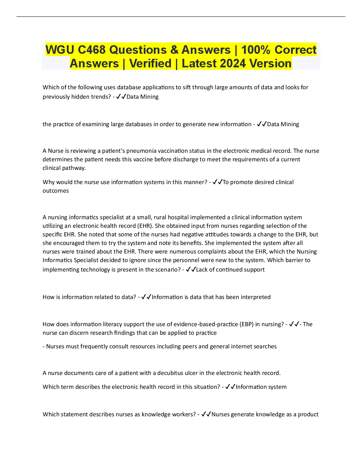 Preview image for WGU C468 Questions & Answers  100% Correct Answers  Verified  Latest 2024 Version