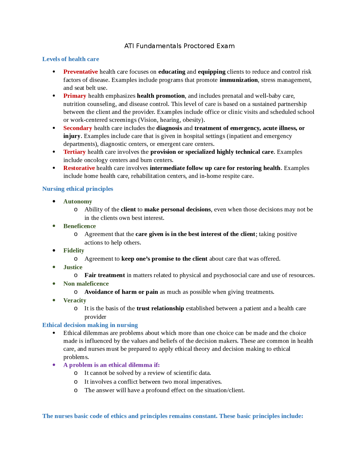 Preview image for ATI FUNDAMENTALS PROTOCERED EXAM_NOTES.docx