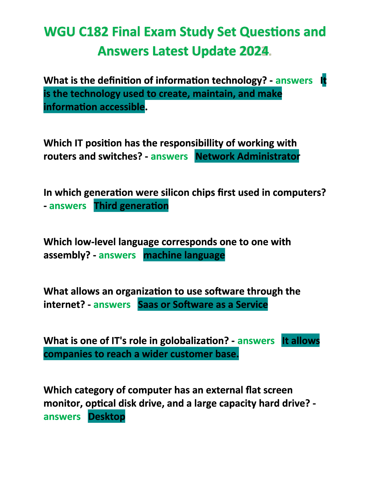Preview image for WGU C182 Final Exam Study Set Questions and Answers Latest Update 2024