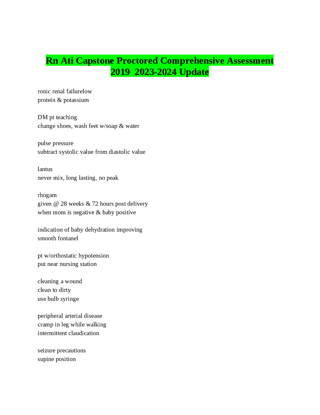Rn Ati  Capstone  Proctored  Comprehensive Assessment  2019  2023-2024 Update