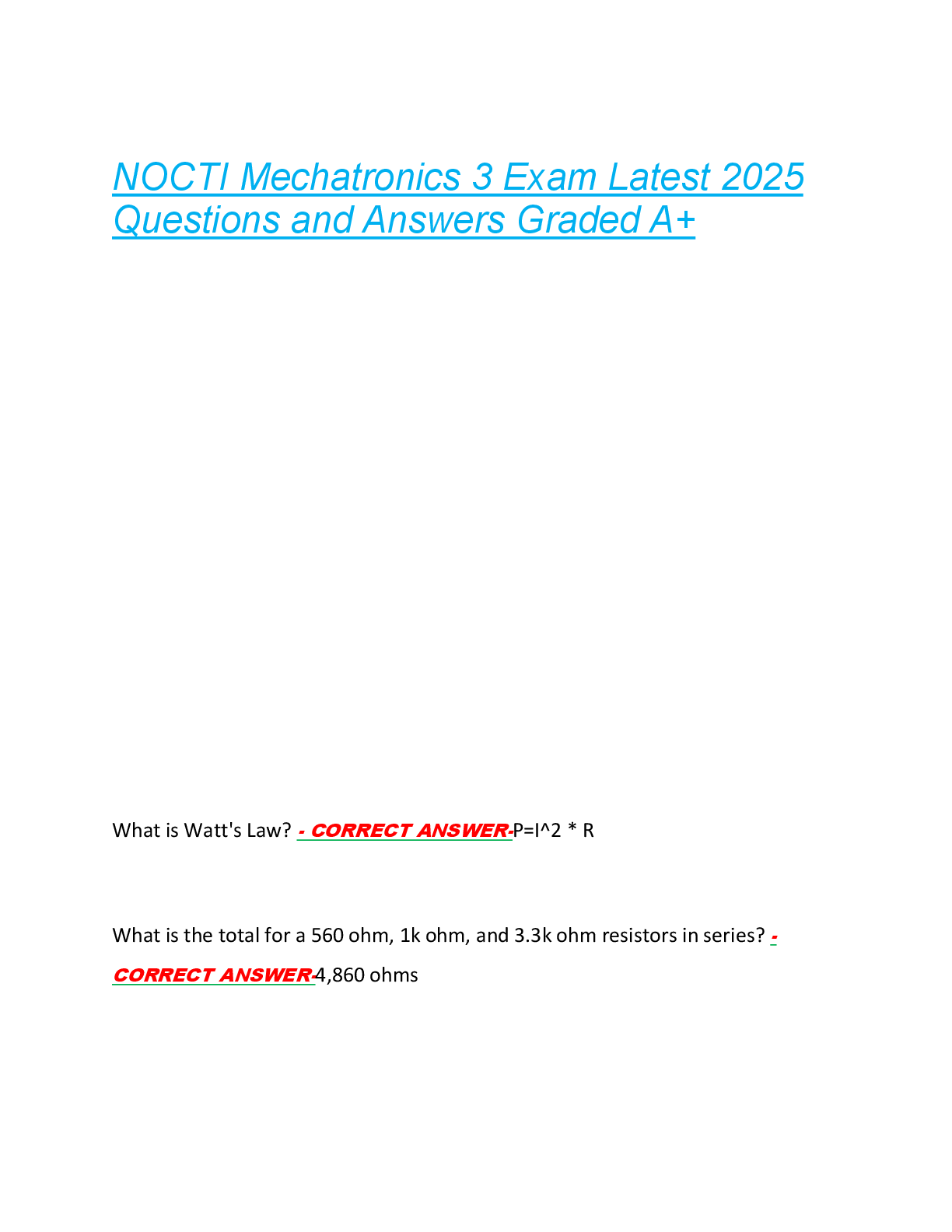 Preview image for NOCTI Mechatronics 3 Exam Latest 2025  Questions and Answers Graded A+