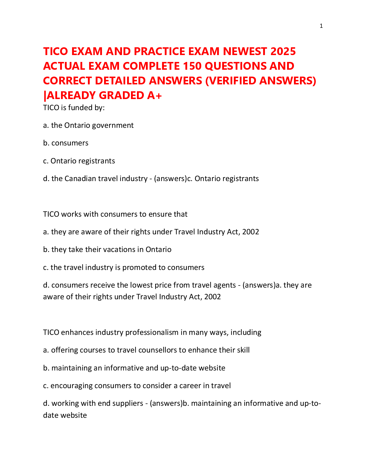 Preview of TICO EXAM AND PRACTICE EXAM NEWEST 2025  ACTUAL EXAM COMPLETE 150 QUESTIONS AND  CORRECT DETAILED ANSWERS (VERIFIED ANSWERS)  |ALREADY GRADED A+