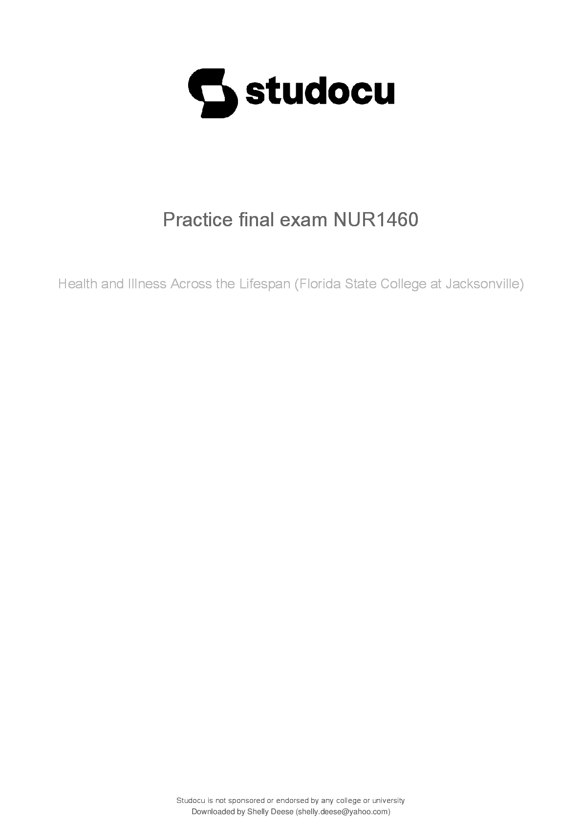 Preview image for Practice Final Exam NUR1460