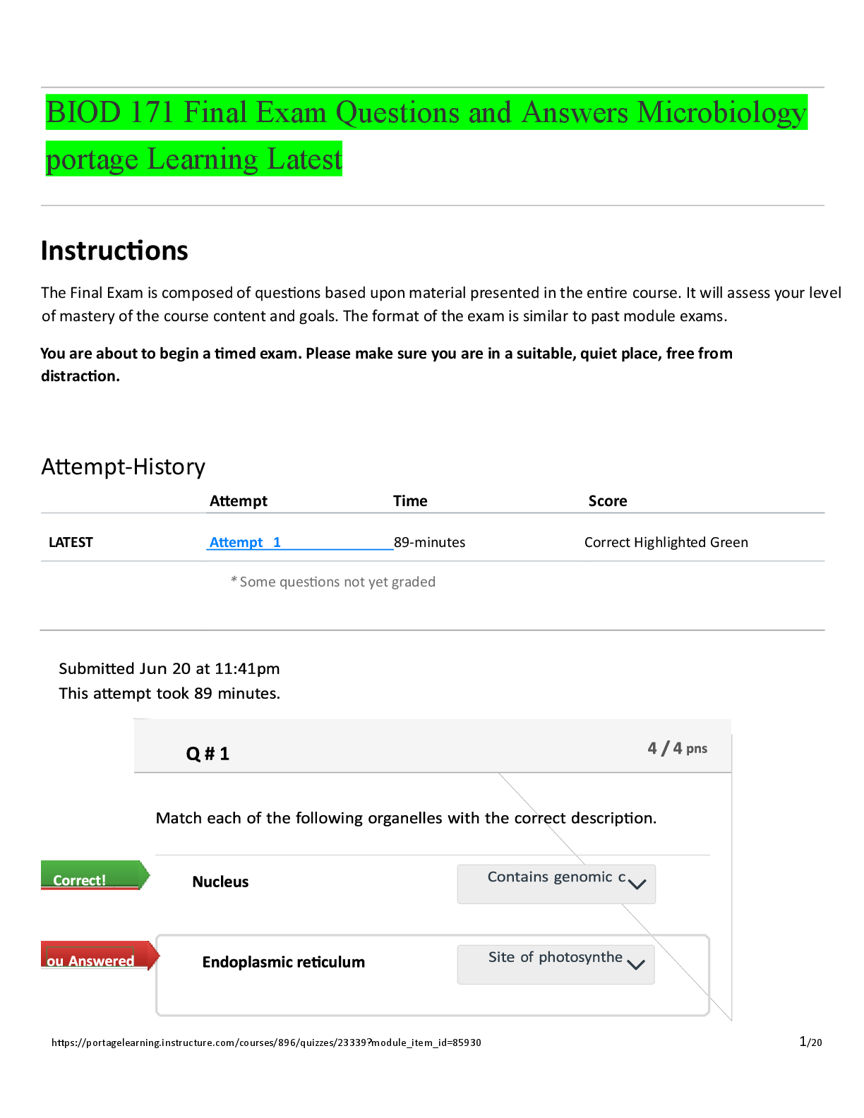 Preview image for BIOD 171 Final Exam Questions and Answers Microbiology  portage Learning Latest