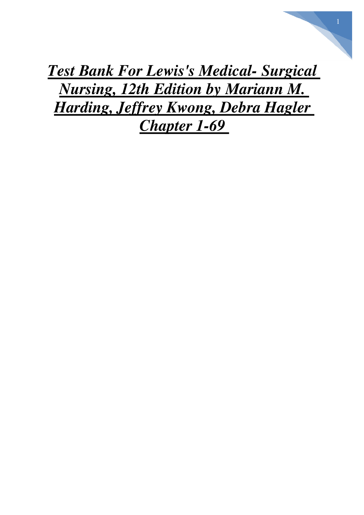 Preview image for Test Bank For Lewis's Medical- Surgical Nursing, 12th Edition by Mariann M. Harding, Jeffrey Kwong, Debra Hagler Chapter 1-69