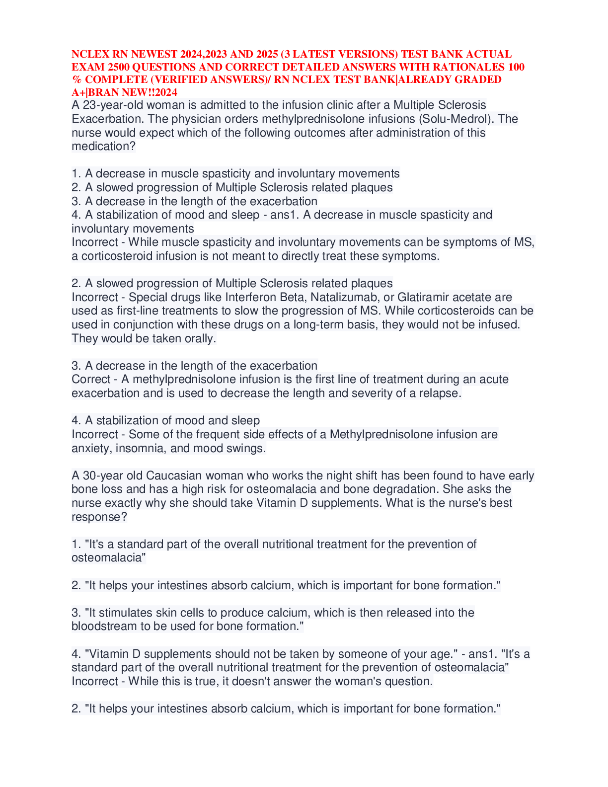 Preview image for NCLEX RN NEWEST 2024,2023 AND 2025 (3 LATEST VERSIONS) TEST BANK ACTUAL  EXAM 2500 QUESTIONS AND CORRECT DETAILED ANSWERS WITH RATIONALES 100  % COMPLETE (VERIFIED ANSWERS)/ RN NCLEX TEST BANK|ALREADY GRADED  A+|BRAN NEW!!2024