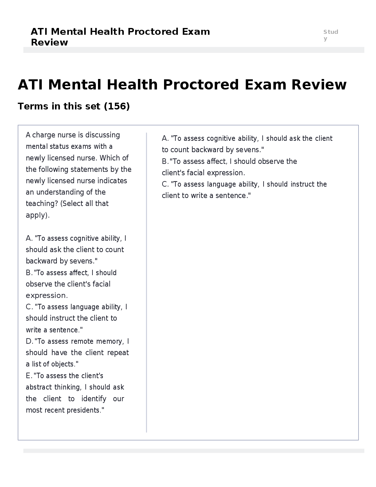 Preview image for ATI Mental Health Proctored Exam Review