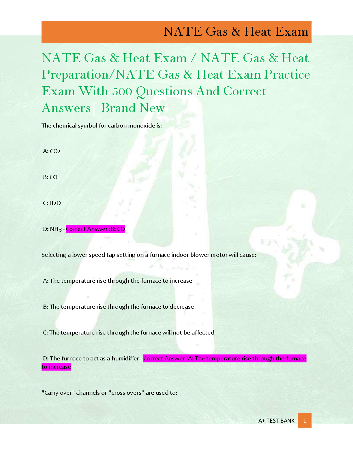 Preview of NATE Gas & Heat Exam / NATE Gas & Heat  Preparation/NATE Gas & Heat Exam Practice  Exam Wi