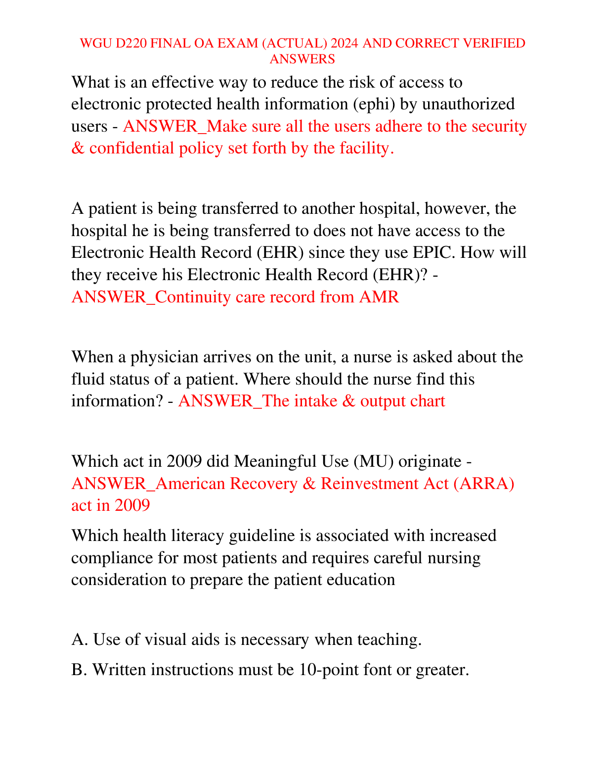 Preview image for WGU D220 FINAL OA EXAM (ACTUAL) 2024 AND CORRECT VERIFIED ANSWERS