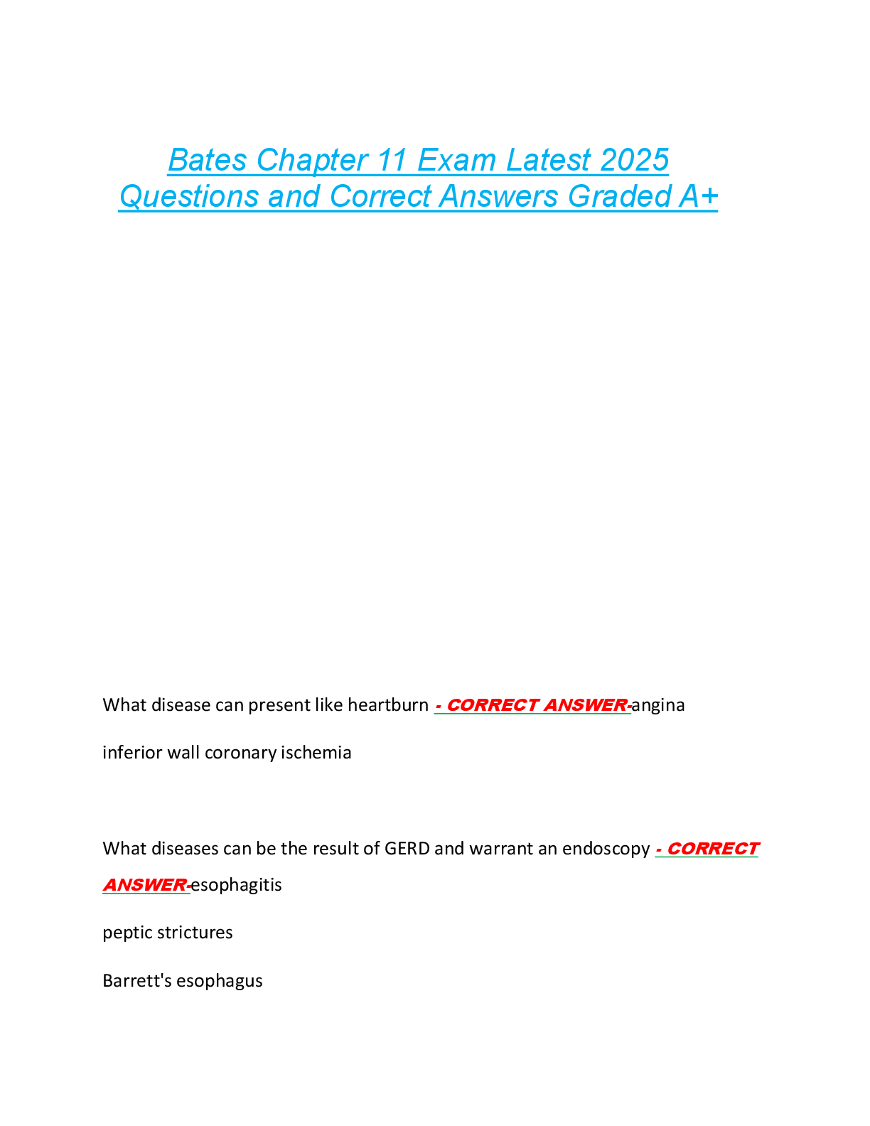 Preview image for Bates Chapter 11 Exam Latest 2025  Questions and Correct Answers Graded A+