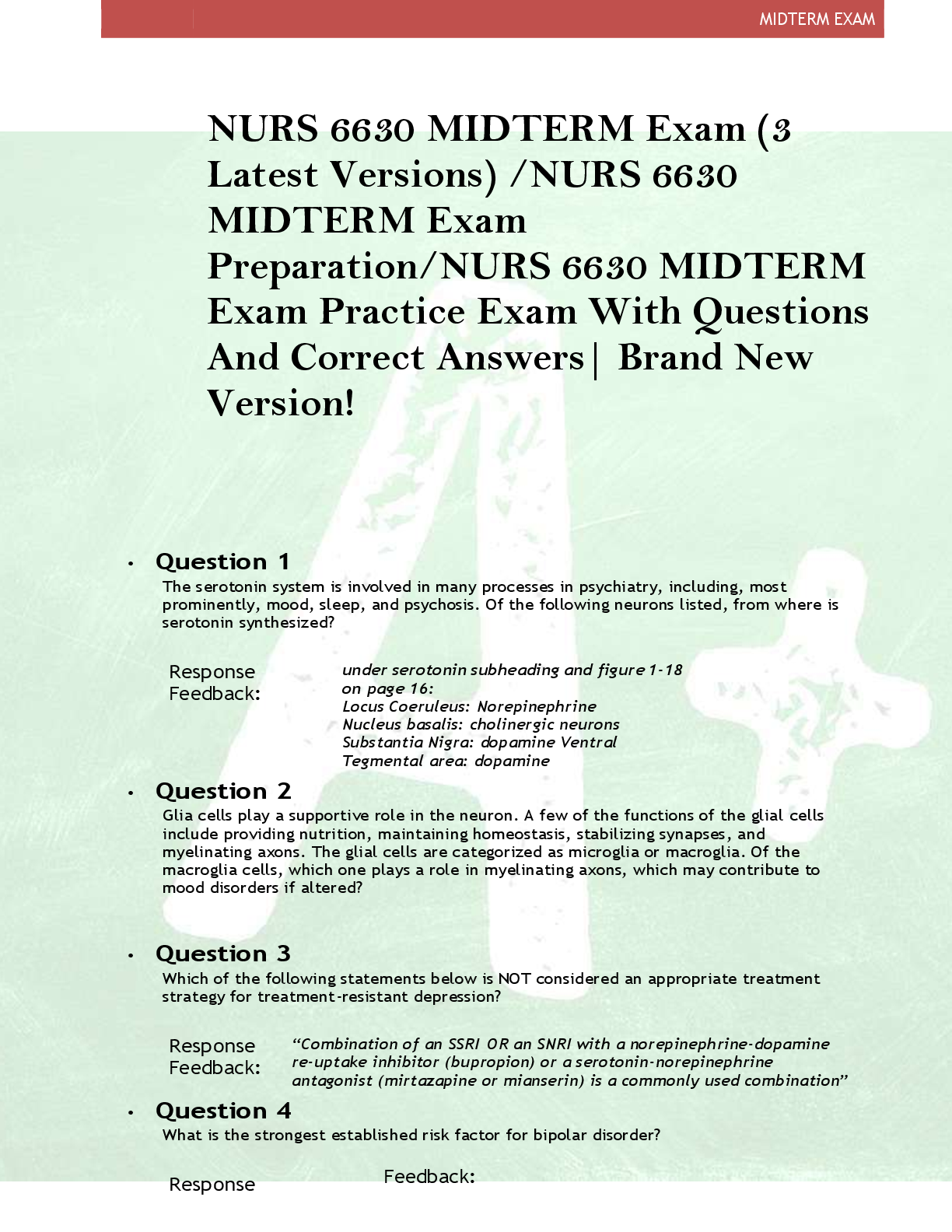 Preview of NURS 6630 MIDTERM Exam (3  Latest Versions) /NURS 6630  MIDTERM Exam  Preparation/NURS 6630 MIDTERM  Exam Practice Exam With Questions  And Correct Answers| Brand New  Version!