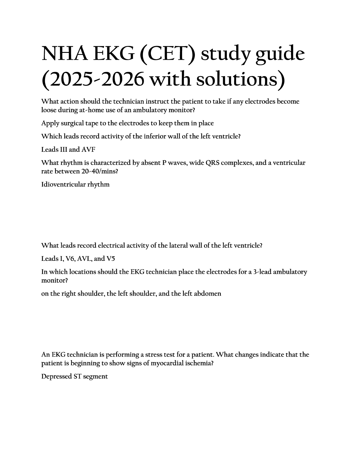 Preview image for NHA EKG (CET) study guide (2025-2026 with solutions)