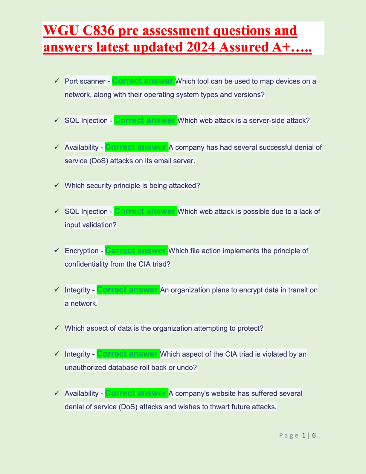 Preview image for WGU C836 pre assessment questions and answers latest updated 2024 Assured A+…..