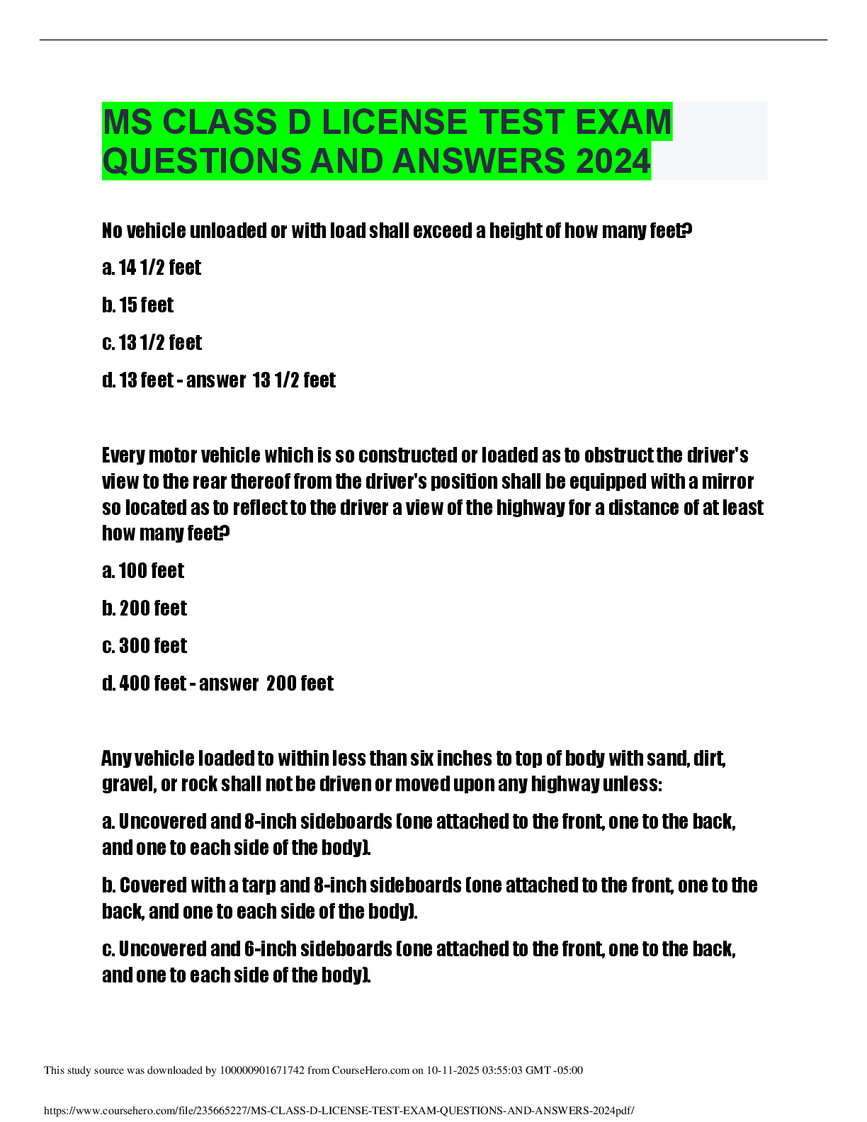 Preview image for MS CLASS D LICENSE TEST EXAM  QUESTIONS AND ANSWERS 2024